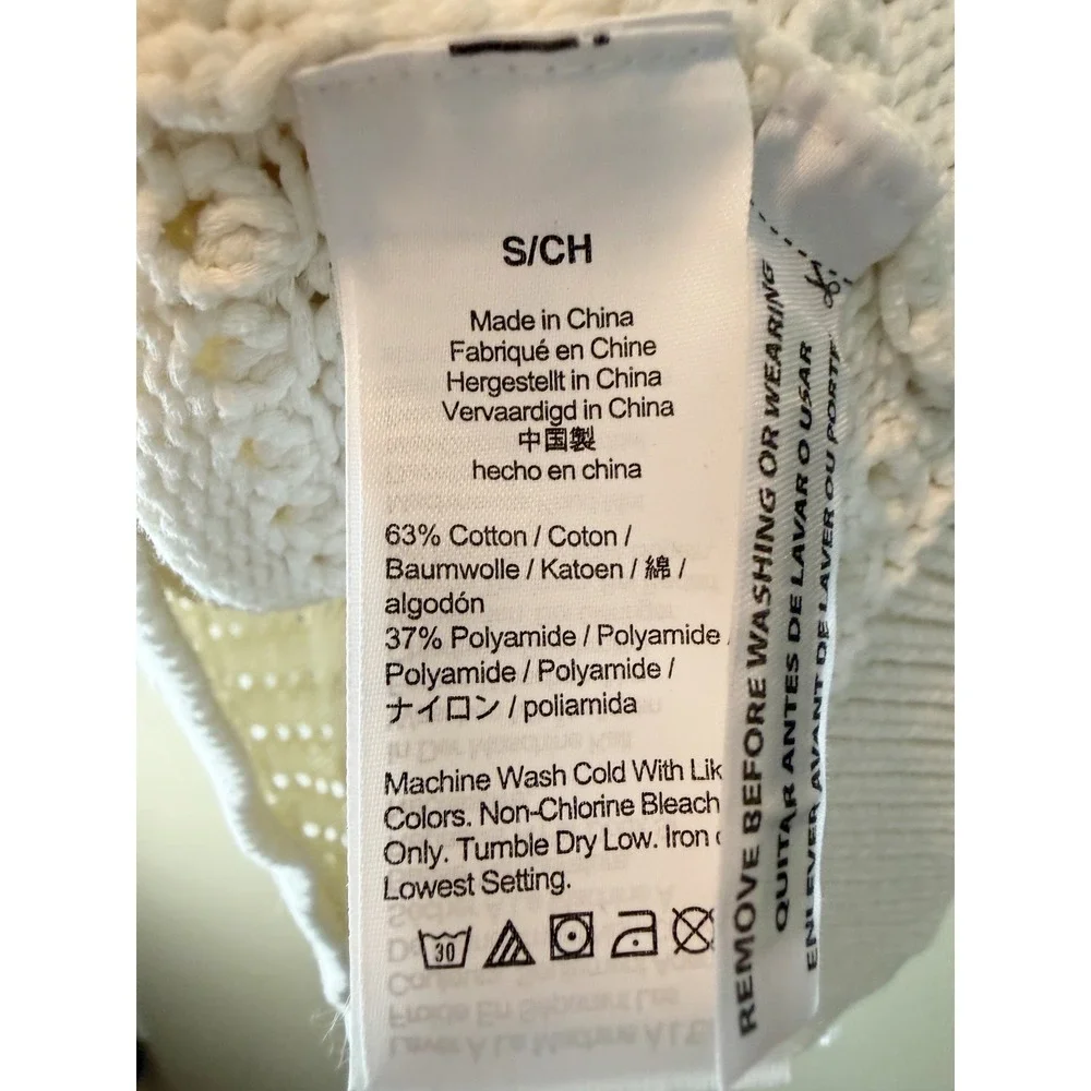 J. Crew Ivory Pointelle Open‎ Knit Cotton Blend Crewneck Sweater AW847 Womens S